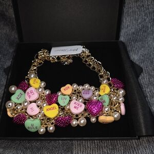 Betsey Johnson Gold Multicolor Heart Charm Necklace